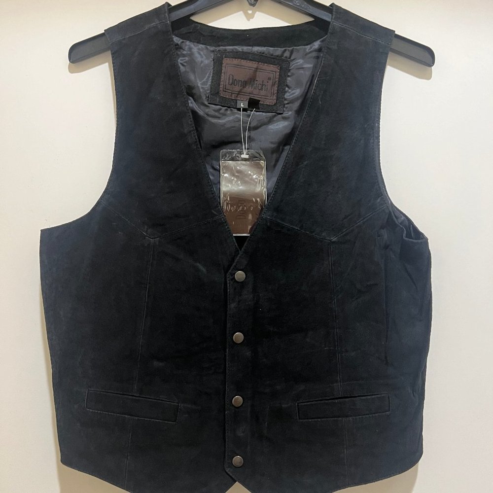 Men's Black Leather Suede Vest By Dona Michi, Real Leather Suede Size: M &L -NEW